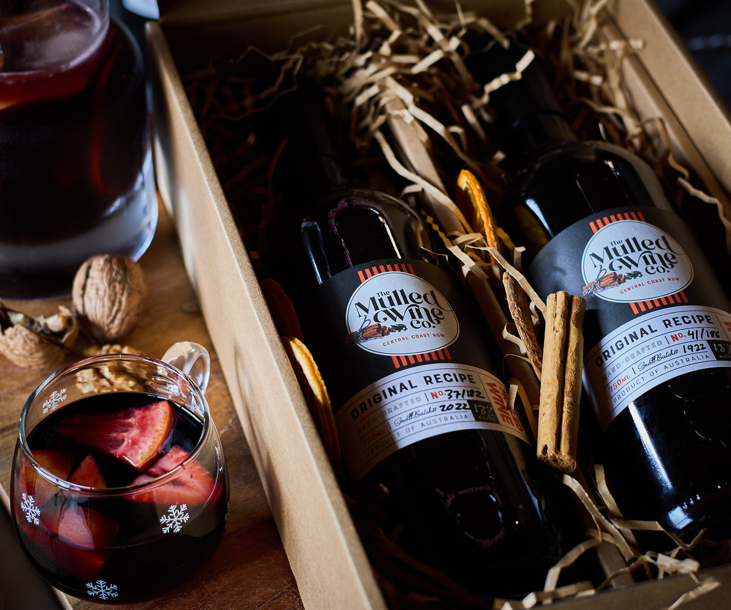 Christmas wine gift with two bottles.